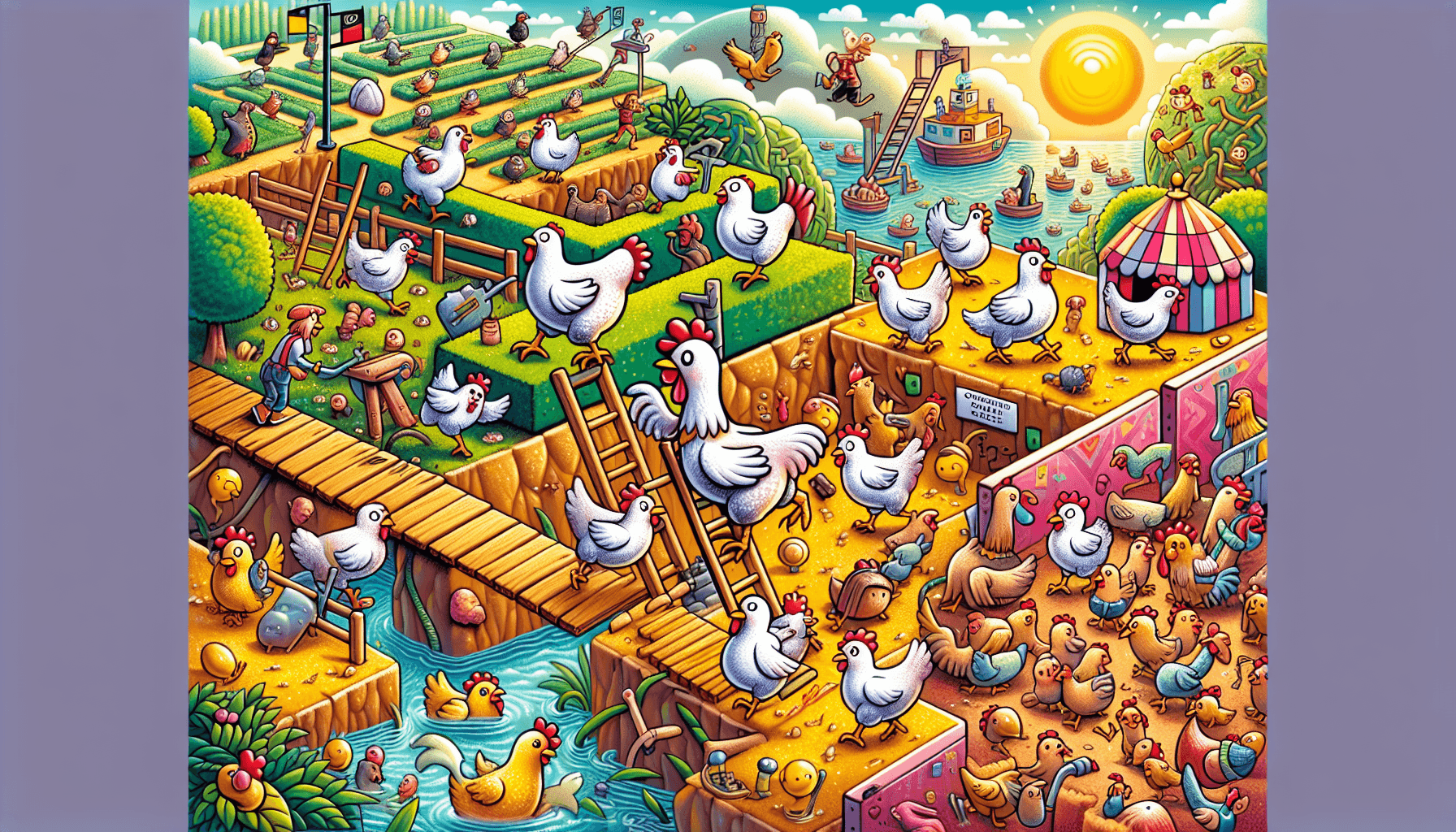 Chickens overcoming obstacles